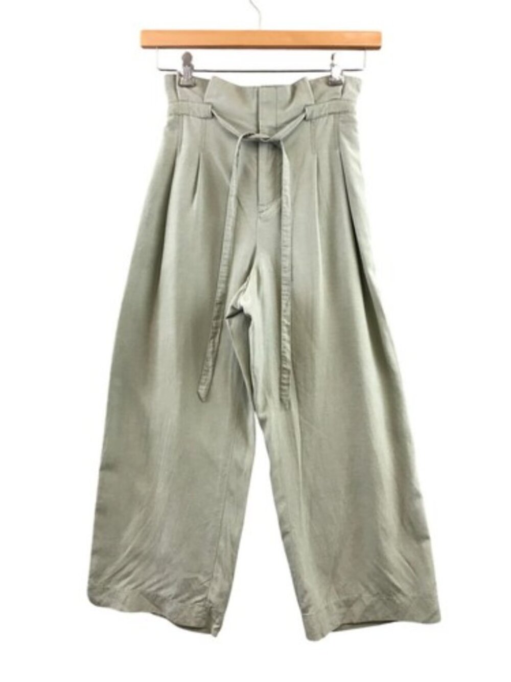 Club Monaco light green paper bag waisted wide leg cropped linen blend pants